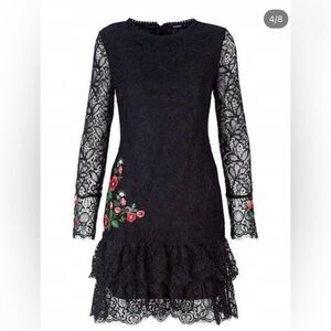Elegant Black Lace Dress with Floral Embroidery Desigual Boreal New
